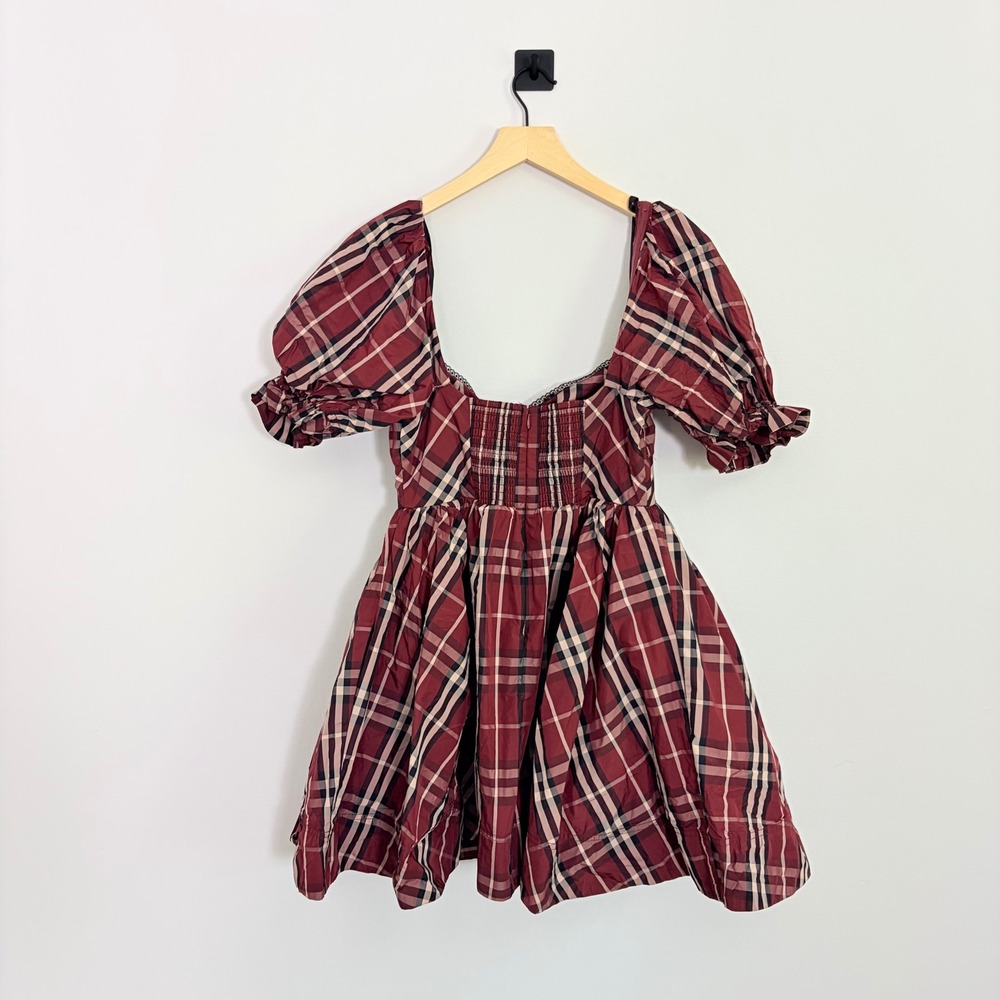 Anthropologie Maeve Red Tartan Plaid Puff Sleeve Mini Dress S OB2080843 - Picture 7 of 10